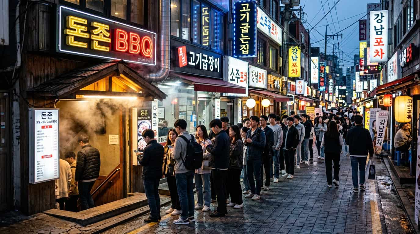 Sinsa and Apgujeong restaurants street view in Gangnam Seoul