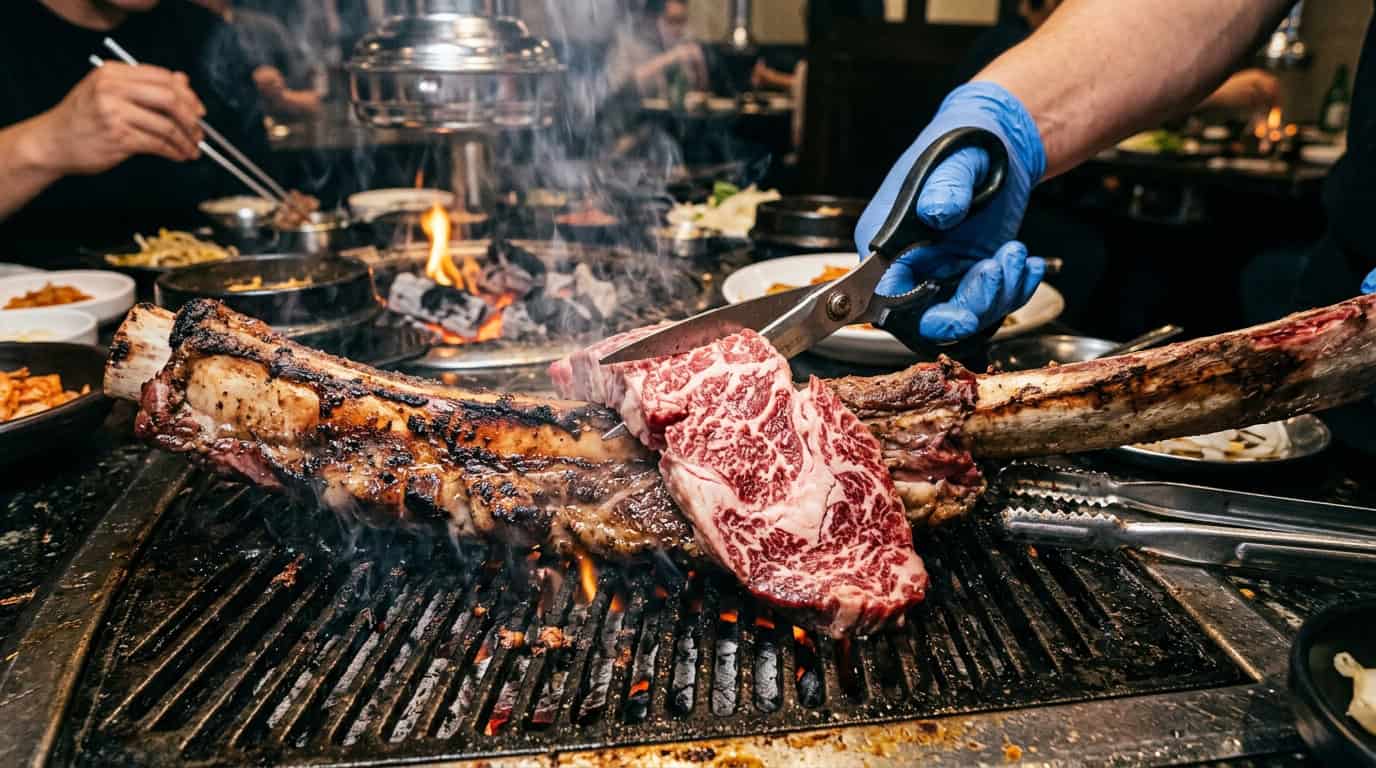 best Korean BBQ in Seoul bone-in beef rib on grill