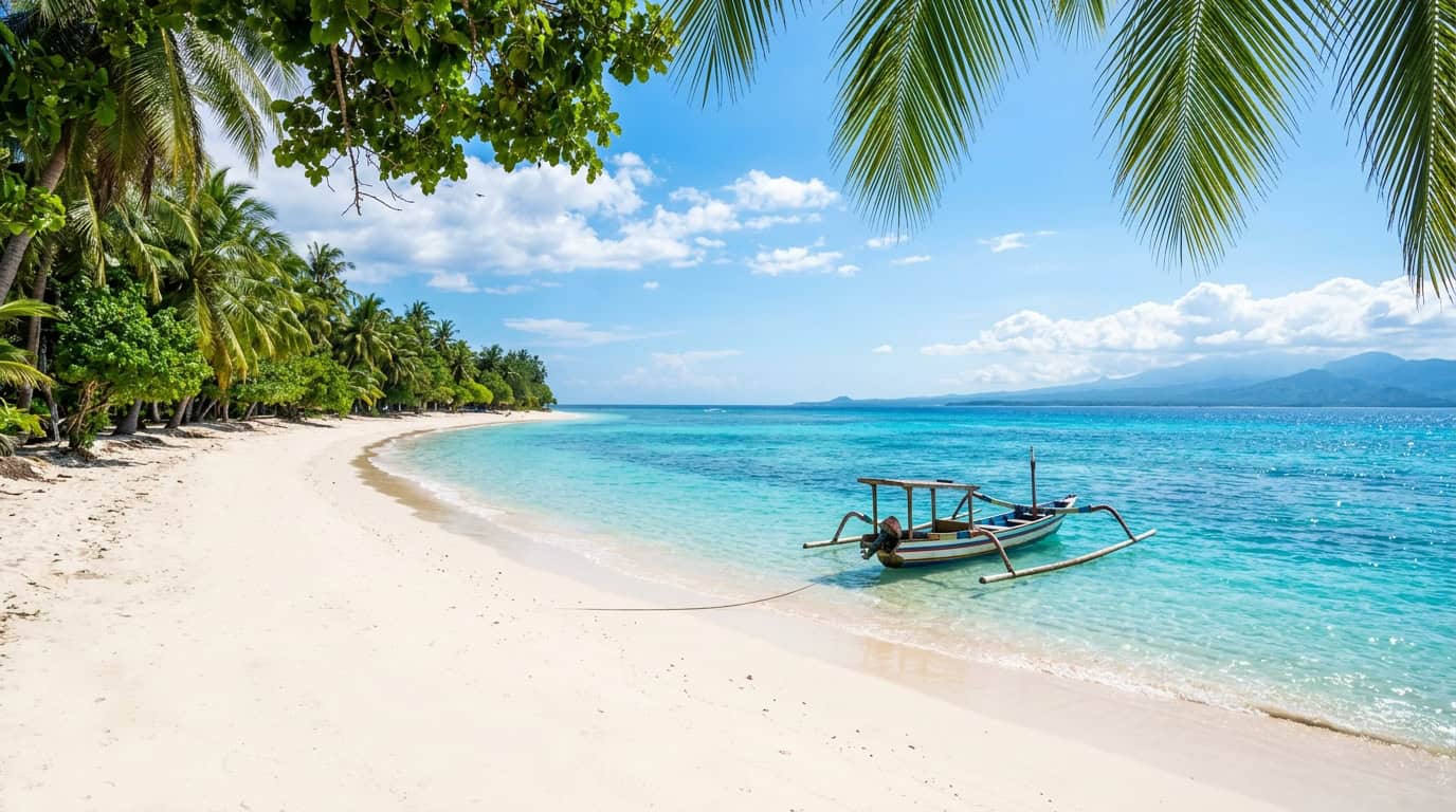 Gili Meno travel guide quiet white sand beach with clear turquoise water in Indonesia