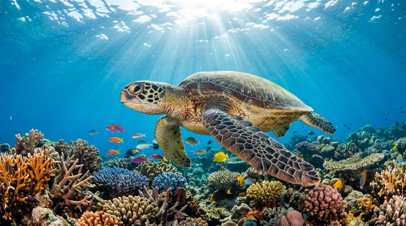 Gili Meno travel guide turtle snorkeling spot with coral reef and clear ocean