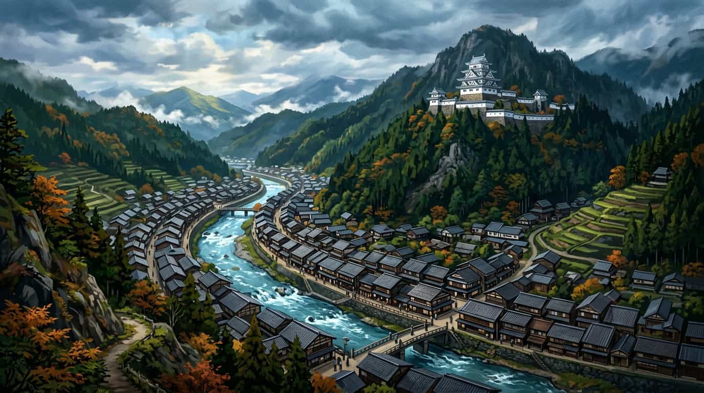 gujo hachiman castle town panoramic view