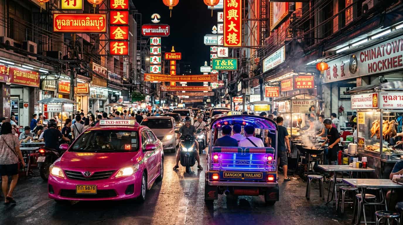 getting around Bangkok Chinatown taxi at night