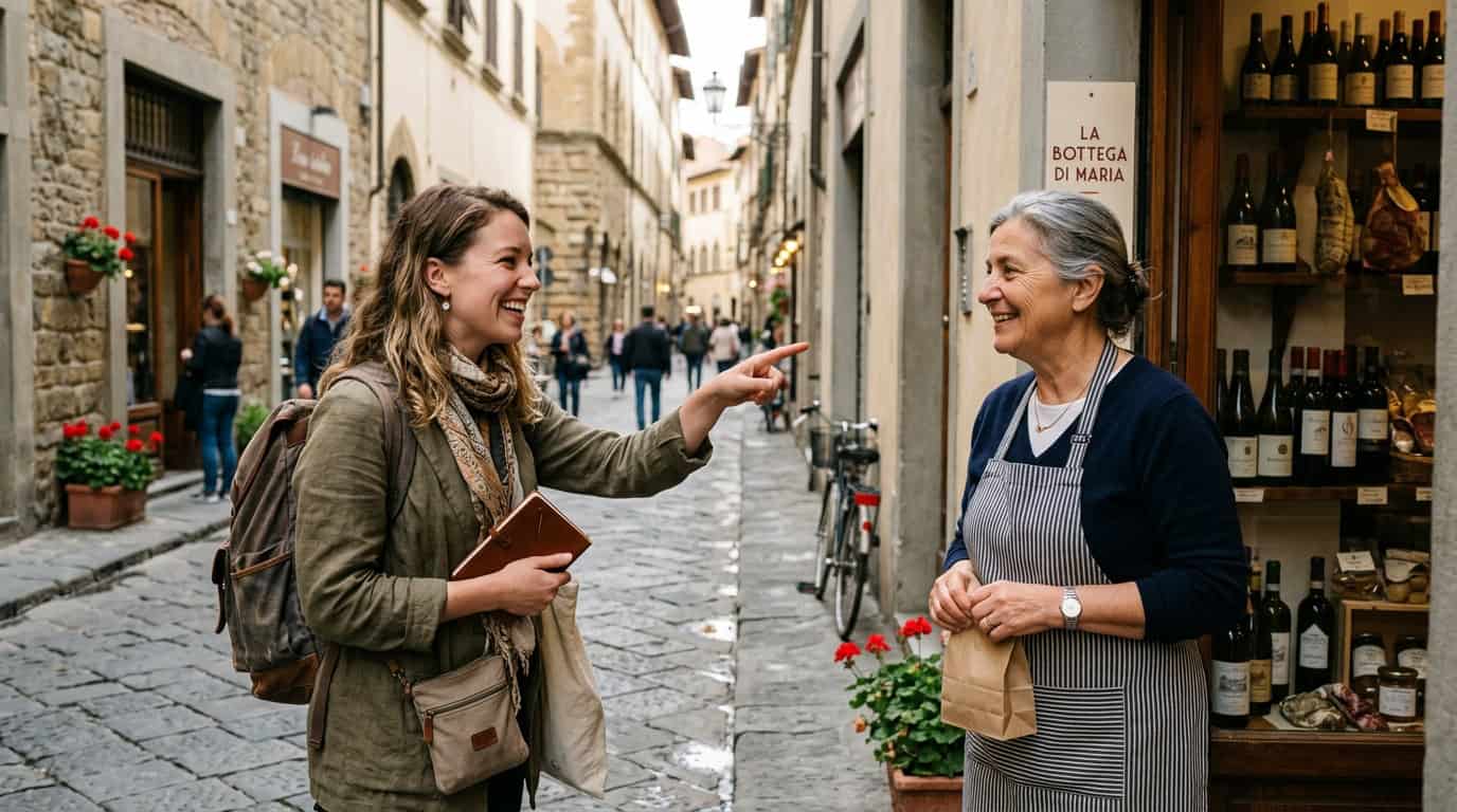 essential travel tips asking a local for restaurant advice on cobblestone street