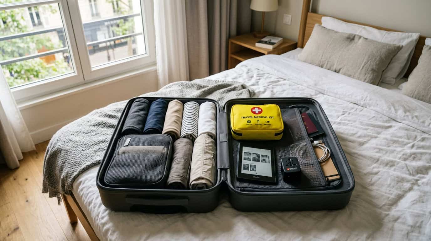 essential travel tips organized carry-on suitcase on bed