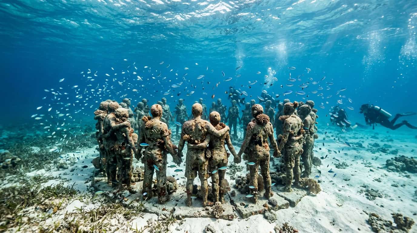 snorkeling with turtles in Gili Meno Nest underwater statues