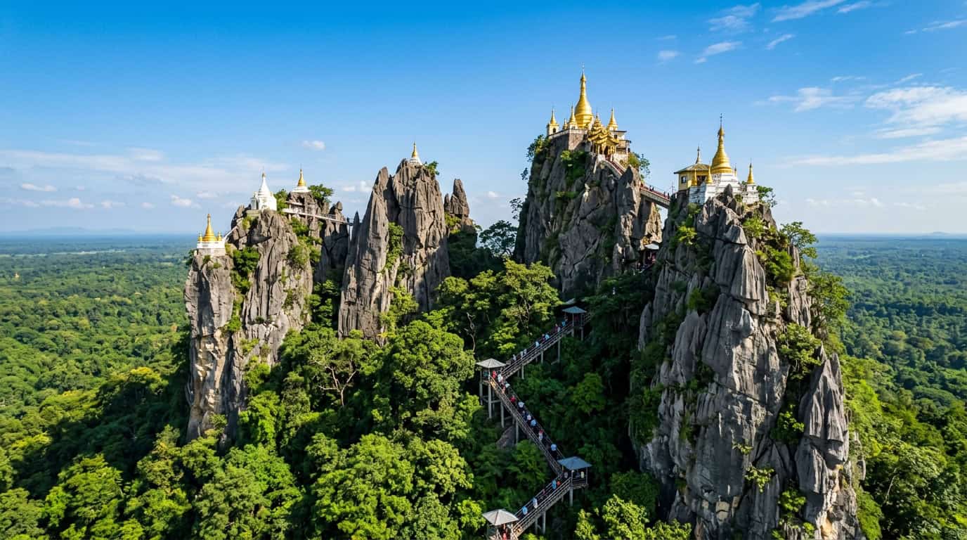 Thailand hidden destinations Wat Chaloem Phra Kiat limestone peaks and pagodas