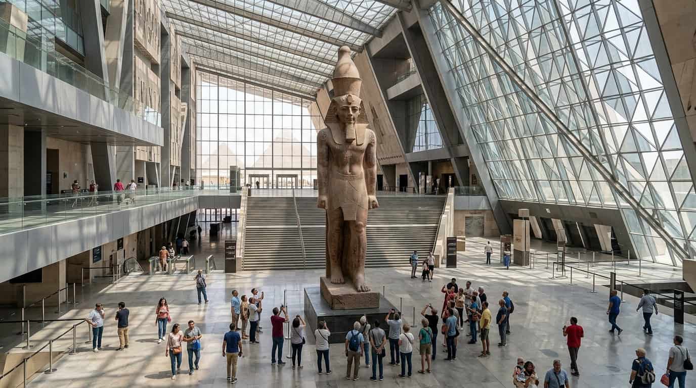 trending travel destinations 2026 Grand Egyptian Museum atrium in Giza Egypt