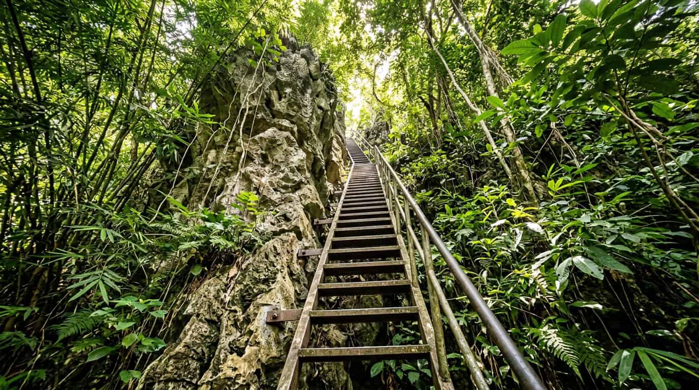 Wat Chaloem Phra Kiat steep staircase climb